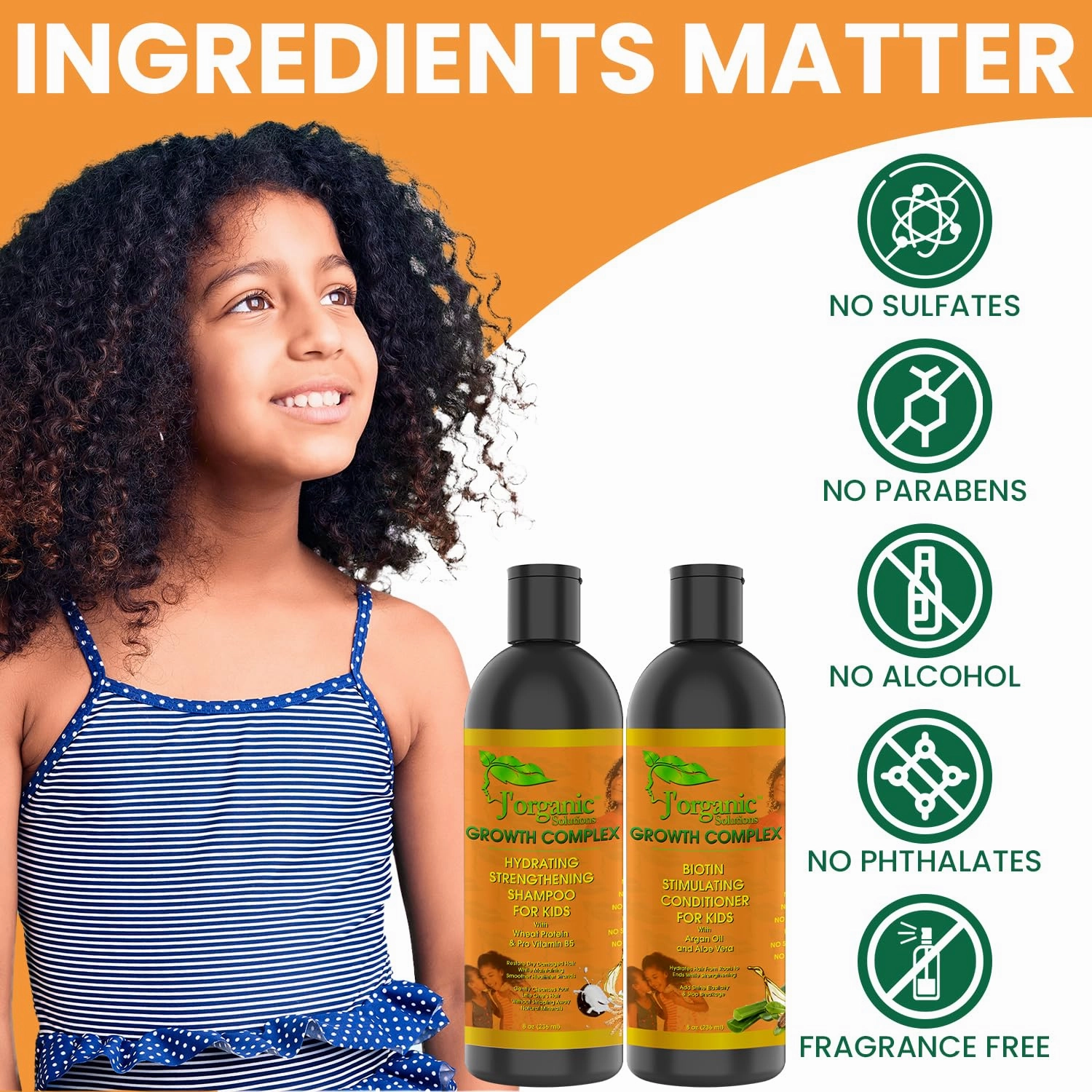 J'Organic Solutions Kids shampoo & Conditioner Hydrating and Strengthening- with Biotin- Phthalates-Free, No Sulfate, Paraben-free Baby And Toddler Shampoo and Conditioner (8 Fl oz)