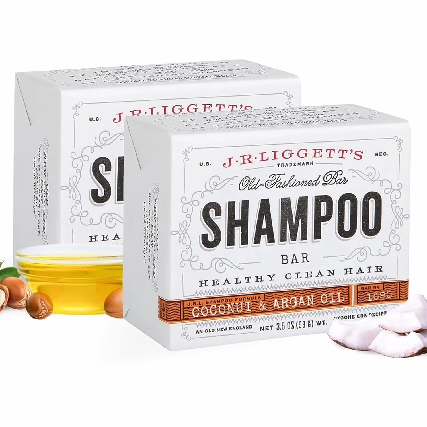J·R·LIGGETT'S Shampoo Bar for Hair | Virgin Coconut and Argan Oil Formula | Supports Strong Healthy Hair | Nourish Follicles with Antioxidants and Vitamins | Sulfate-Free | 2 Pack 3.5oz