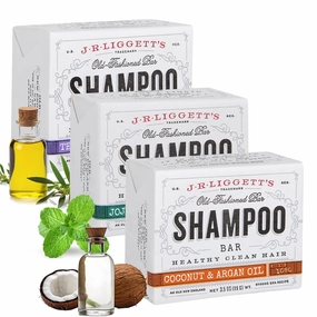 J·R·LIGGETT'S Shampoo Bars - Tea Tree, Jojoba & Peppermint and Coconut & Argan Oils - Nourishes Follicles with Antioxidants and Vitamins - Sulfate-Free - Set of Three 3.5 Ounce Bars