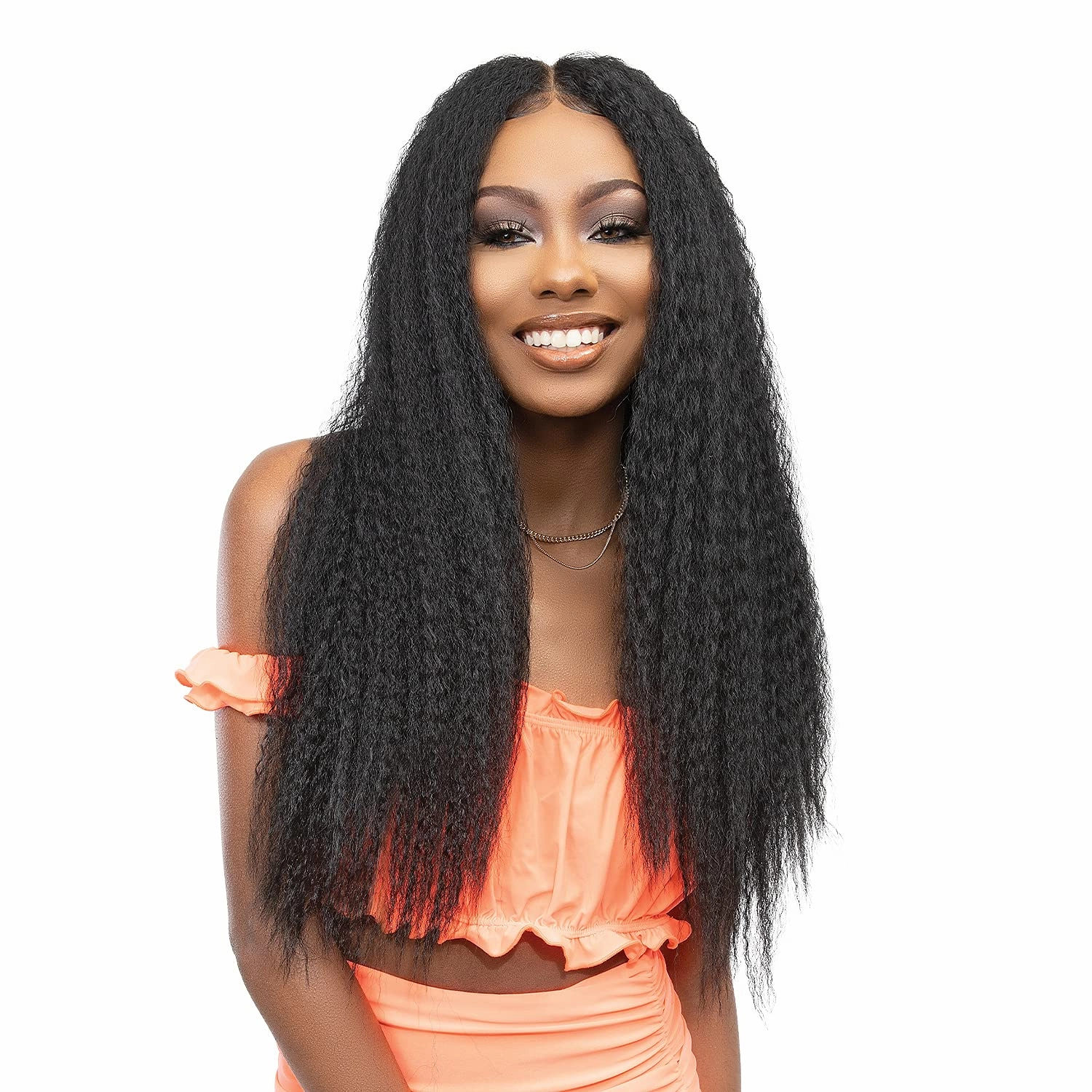 Janet Collection HD Swiss Lace Front Wig Melt Hand-Tied 13X6 Kinky Wig 28" (M.BLYG/CARAMEL)