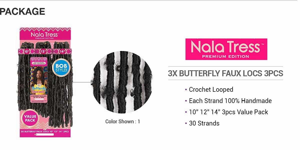 Janet Collection Nala Tress 3X BUTTERFLY FAUX LOCS Crochet Braid (10"/12"/14") (27)