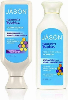 JASON All Natural Organic Biotin Shampoo and Conditioner For Hair Growth and Stopping Hair Loss 16 fl. oz. each, Packaging may vary