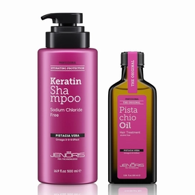 Jenoris Keratin Shampoo & Pistachio Oil Hair Serum – Smoothing & Hydrating Care for Dry, Damaged & Frizzy Hair, Enriched with Omega 3-6-9 & Natural Oils, Paraben & SLS Free, Salon Professional
