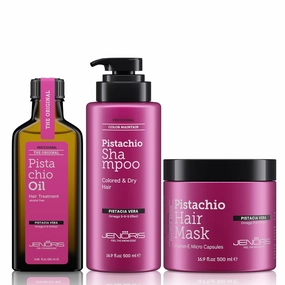 Jenoris Pistachio Oil, Shampoo & Hair Mask – Complete Nourishing Set for Dry, Damaged Hair, Enriched with Pistachio Oil & Omega 3-6-9, Paraben & SLS Free, Salon-Quality Hydration & Repair