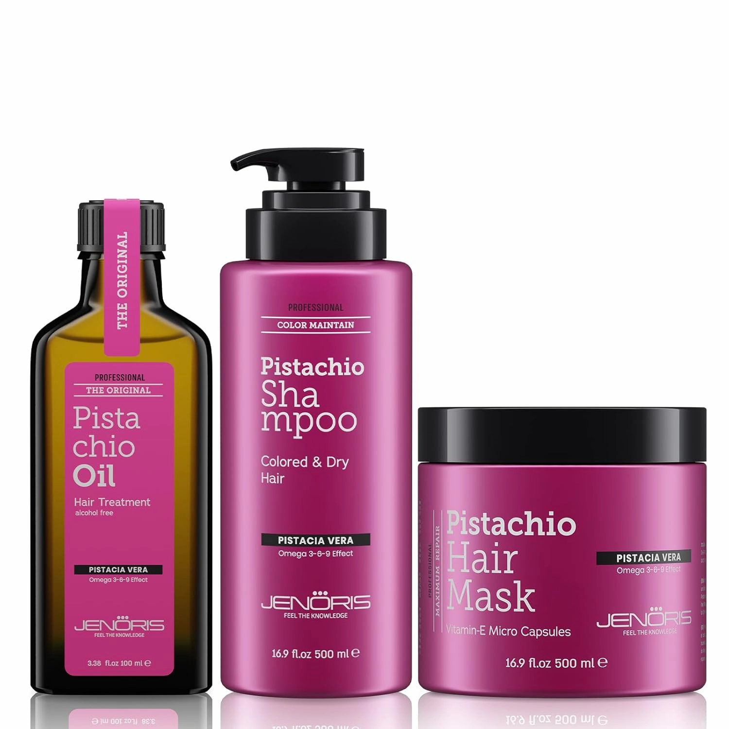 Jenoris Pistachio Oil, Shampoo & Hair Mask – Complete Nourishing Set for Dry, Damaged Hair, Enriched with Pistachio Oil & Omega 3-6-9, Paraben & SLS Free, Salon-Quality Hydration & Repair