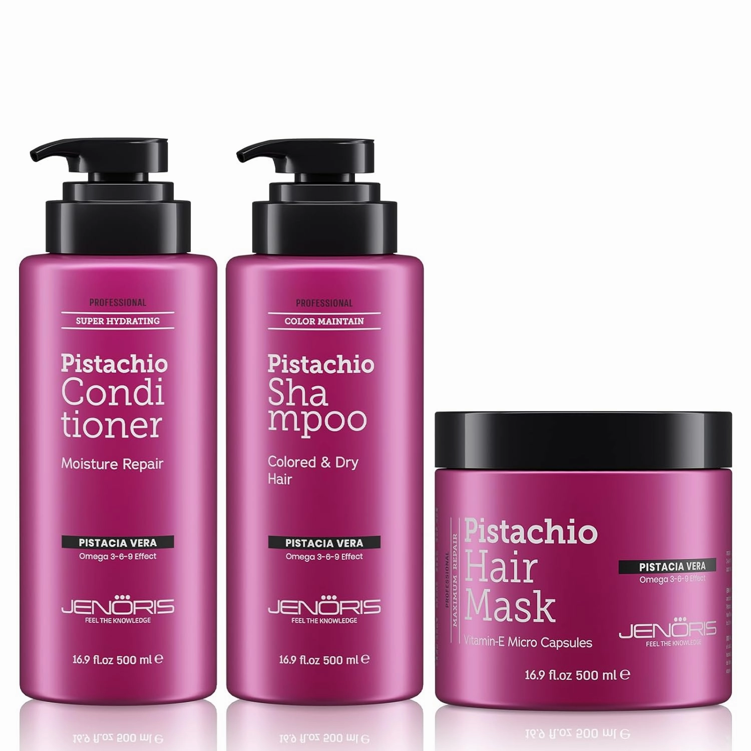 Jenoris Pistachio Shampoo, Conditioner & Hair Mask – Complete Hair Care Set for Dry, Damaged Hair, Enriched with Pistachio Oil & Vitamin E, Paraben & SLS Free, Salon-Quality Hydration & Repair