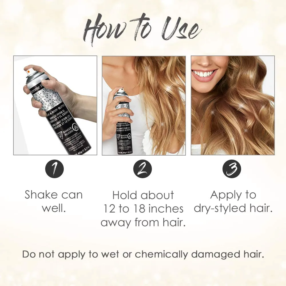 Jerome Russell Temporary Hair and Body Glitter Color Spray, Travel Spray, Lightweight, Adds Sparkly Shimmery Glow, Perfect to use On Hair, Skin, or Clothing, 2.2 oz - Glitter Gold x 3 Pack