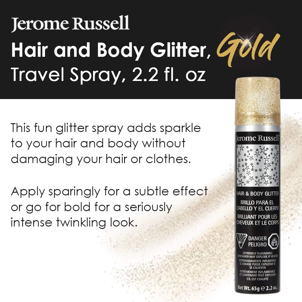Jerome Russell Temporary Hair and Body Glitter Color Spray, Travel Spray, Lightweight, Adds Sparkly Shimmery Glow, Perfect to use On Hair, Skin, or Clothing, 2.2 oz - Glitter Gold x 3 Pack