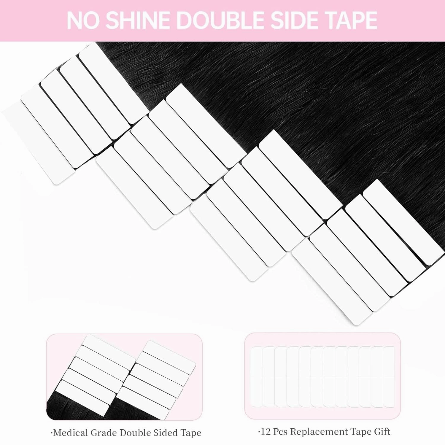 Jet Black Tape in Hair Extensions Human Hair,20 inches 20 Pcs Seamless Invisible Remy Human Hair Extensions,Straight Silky 50g Tape ins #1