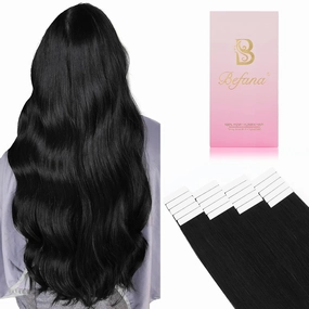 Jet Black Tape in Hair Extensions Human Hair,20 inches 20 Pcs Seamless Invisible Remy Human Hair Extensions,Straight Silky 50g Tape ins #1