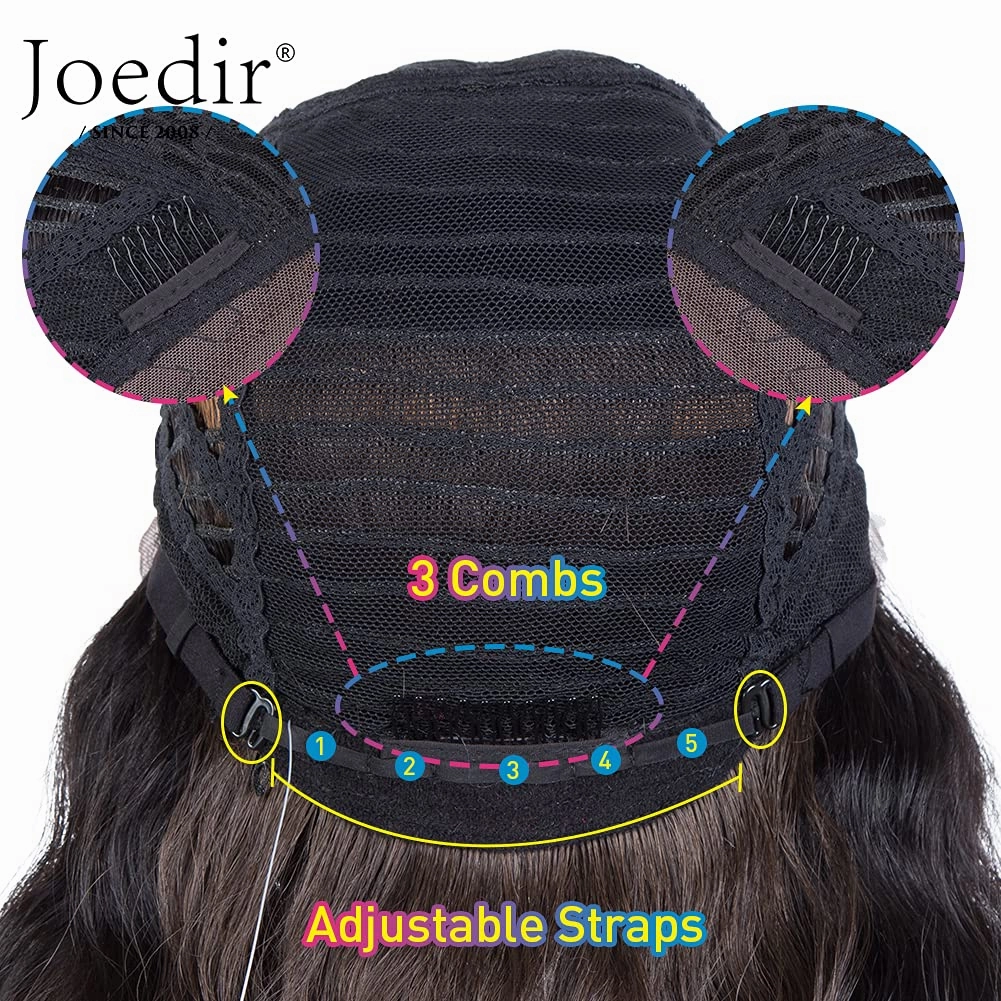 Joedir 30'' Long Wavy Lace Front with 1.5"x3" Deep Part Lace Wig Heat Resistant Synthetic Wigs For Black Women 130% Density(Ombre Brown Color)
