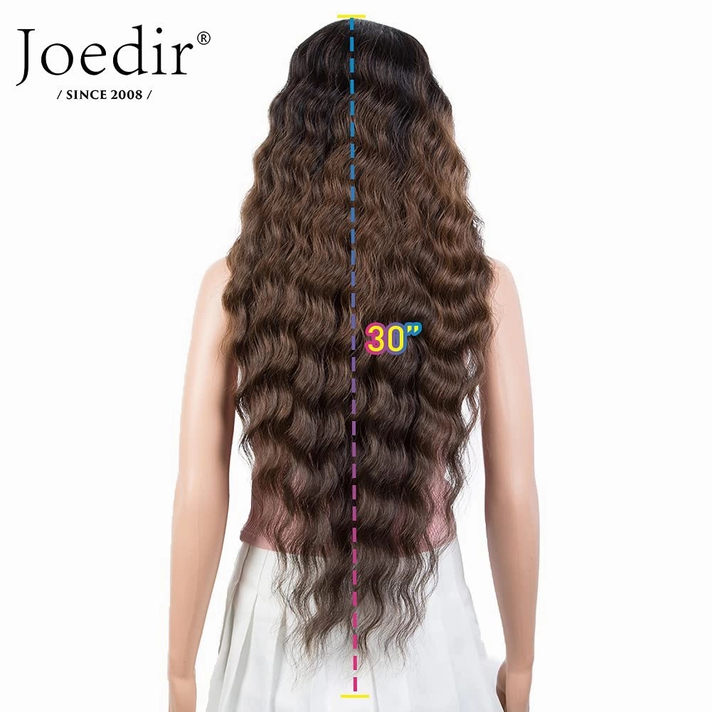 Joedir 30'' Long Wavy Lace Front with 1.5"x3" Deep Part Lace Wig Heat Resistant Synthetic Wigs For Black Women 130% Density(Ombre Brown Color)