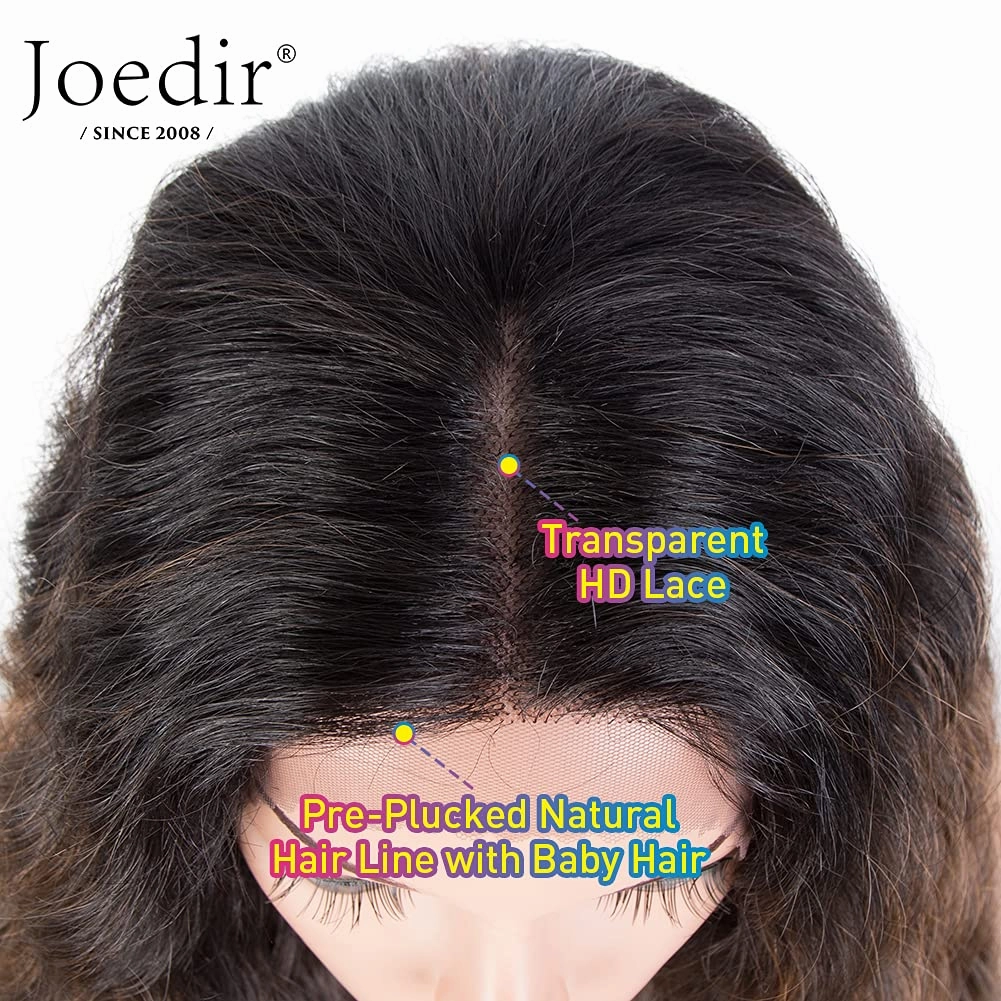 Joedir 30'' Long Wavy Lace Front with 1.5"x3" Deep Part Lace Wig Heat Resistant Synthetic Wigs For Black Women 130% Density(Ombre Brown Color)