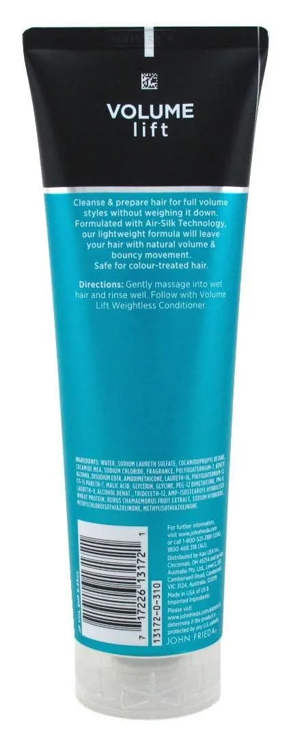 John Frieda Volume Lift Lightweight Shampoo for Natural Fullness, 8.45 Ounces, Safe for Colour-Treated Hair, Volumizing Shampoo for Fine or Flat Hair (Pack of 2)