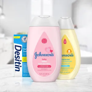Johnson's First Touch Baby Gift Set, Baby Bath, Skin & Hair Essential Products, Kit for New Parents with Wash & Shampoo, Lotion, & Diaper Rash Cream, Hypoallergenic & Paraben-Free, 4 items (Pack of 2)