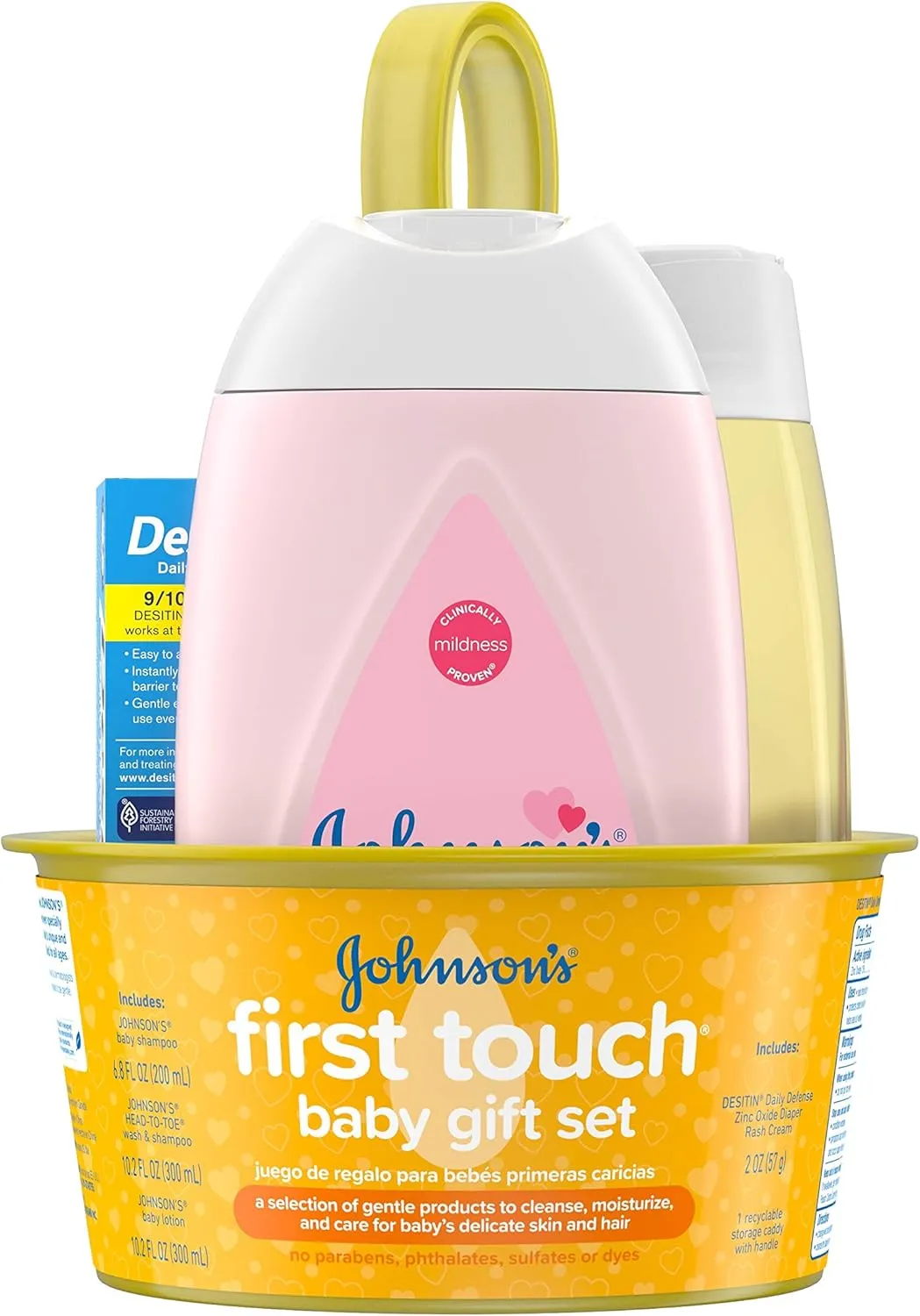 Johnson's First Touch Baby Gift Set, Baby Bath, Skin, & Hair Essential Products, Kit for New Parents with Wash, Shampoo, Lotion, & Diaper Rash Cream, Hypoallergenic & Paraben-Free, 5 Items