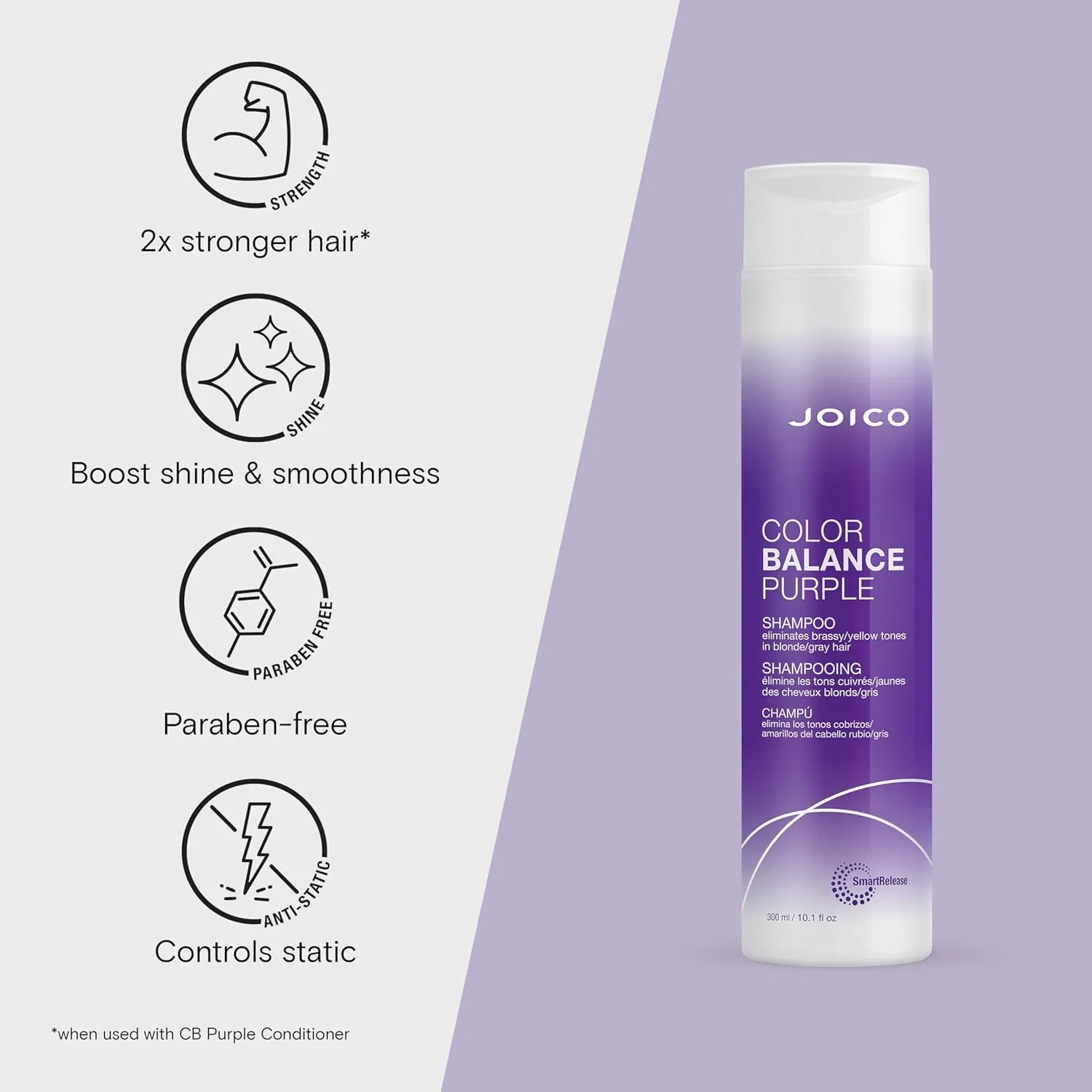 Joico Color Balance Purple Shampoo | For Cool Blonde or Gray Hair | Eliminate Brassy Yellow Tones | Boost Color Vibrancy & Shine | UV Protection | With Rosehip Oil & Green Tea Extract