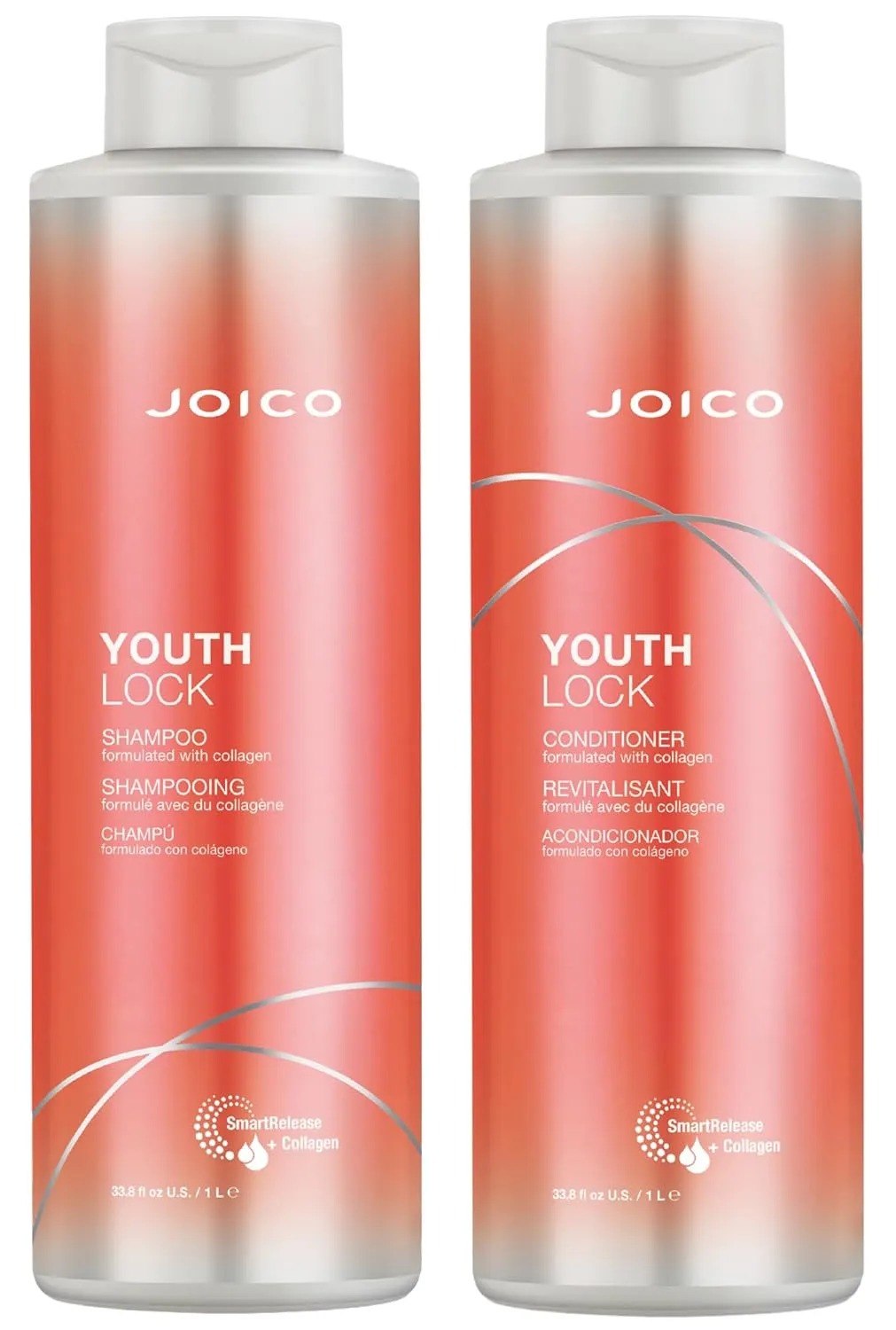 Joico YouthLock Shampoo & Conditioner Set Formulated with Collagen | Youthful Body & Bounce | Reduce Breakage & Frizz | Free of SLS/SLES Sulfates