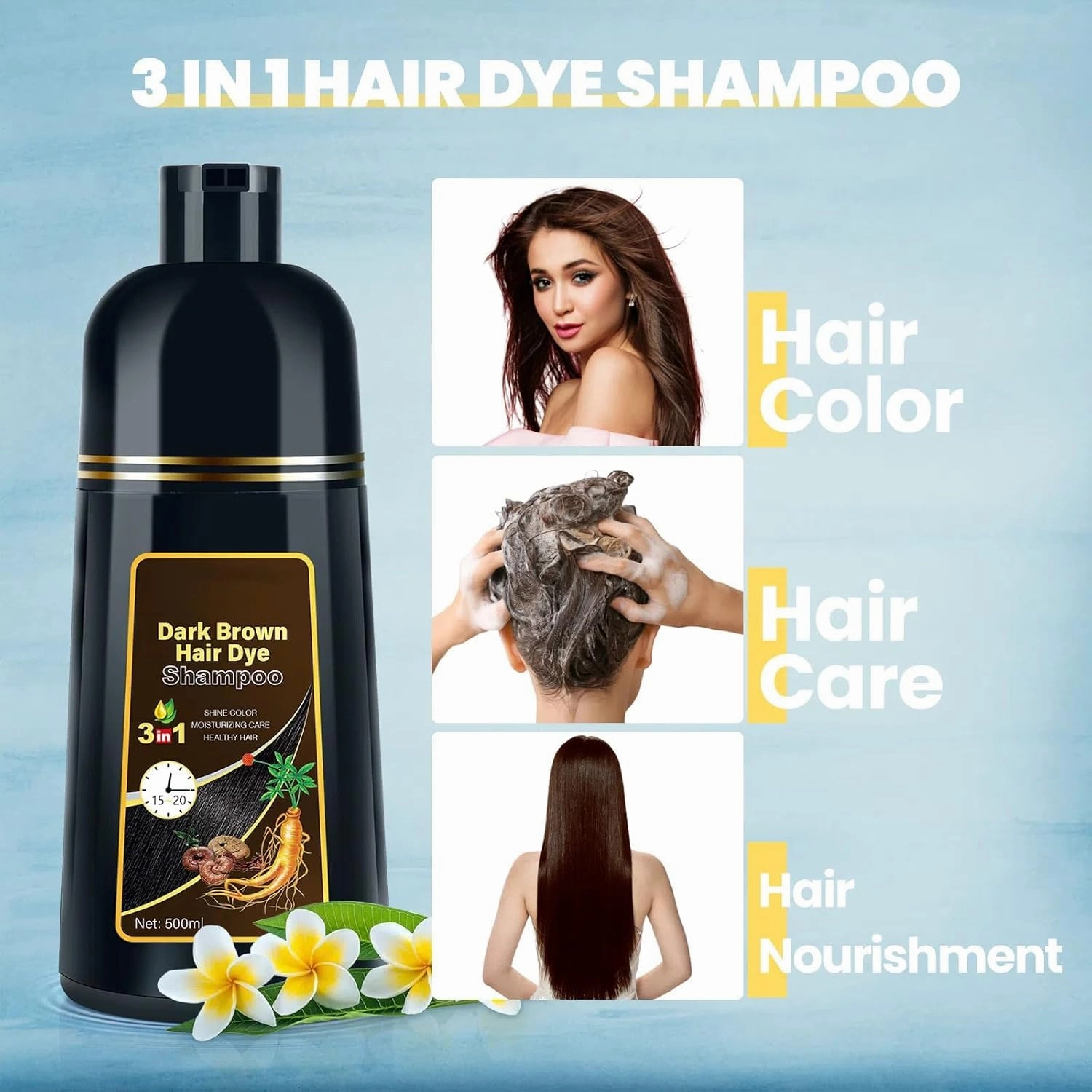 JUANCHI Dark Brown Hair Dye Shampoo for Women Men,Hair Dye Shampoo for Gray Hair(16.9oz,500ml)