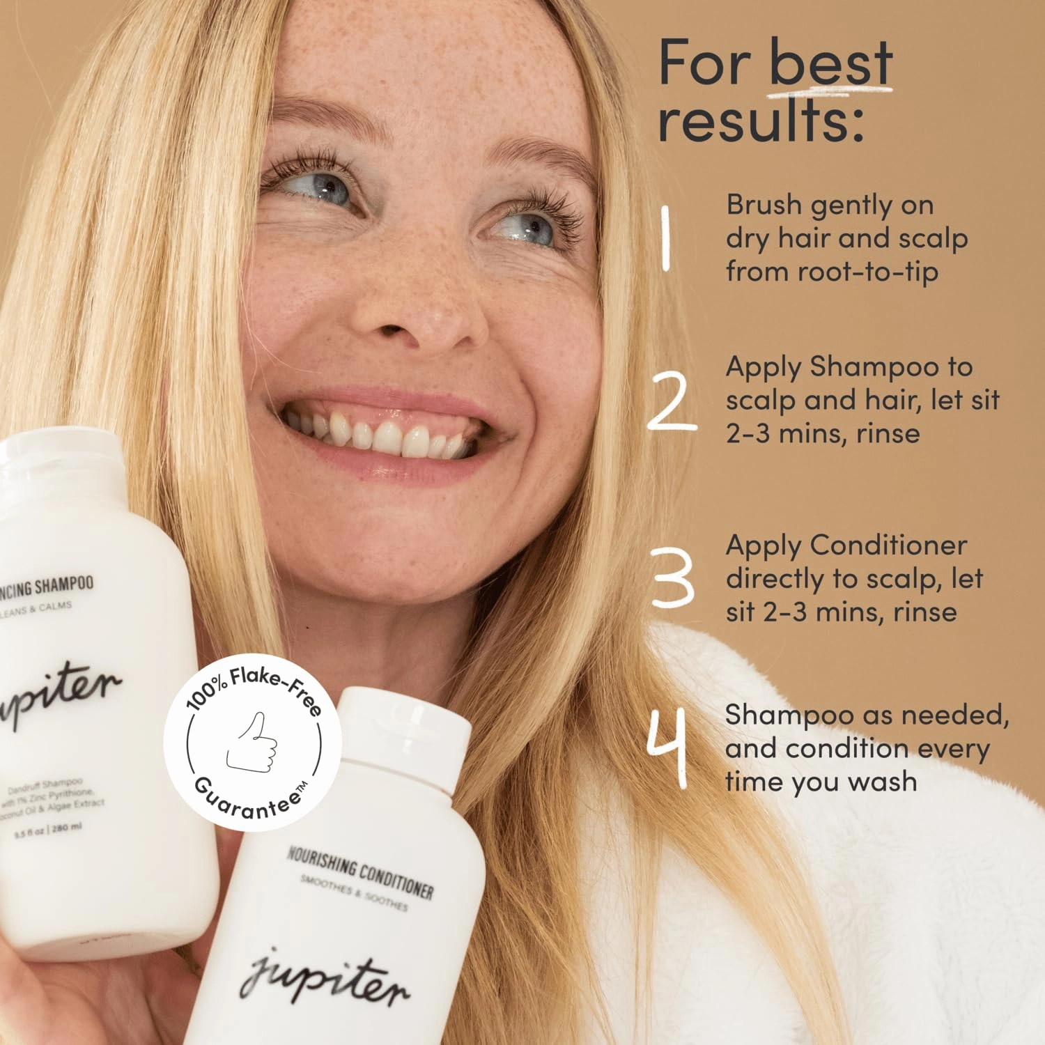 Jupiter, Dermatologist-Formulated Anti-Dandruff Shampoo, Conditioner, & Scalp Scrubber, for Women & Men, for Flaky, Itchy, Oily, & Dry Scalp, Vegan, Sulfate-Free, Color-Safe, & Paraben-Free, with Zinc