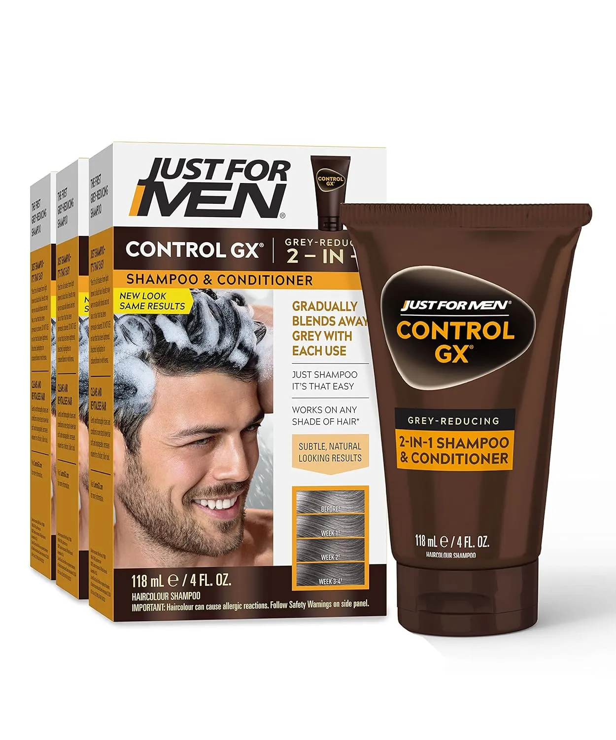 Just For Men Control GX Grey Reducing 2-in-1 Shampoo and Conditioner & Easy Comb-In Color Mens Hair Dye, Easy No Mix Application with Comb Applicator