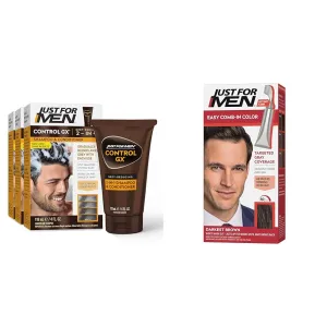 Just For Men Control GX Grey Reducing 2-in-1 Shampoo and Conditioner & Easy Comb-In Color Mens Hair Dye, Easy No Mix Application with Comb Applicator
