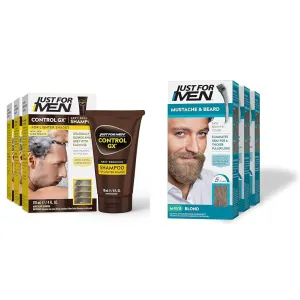 Just for Men Control GX Grey Reducing Shampoo for Lighter Shades of Hair & Mustache & Beard, Beard Dye for Men with Brush