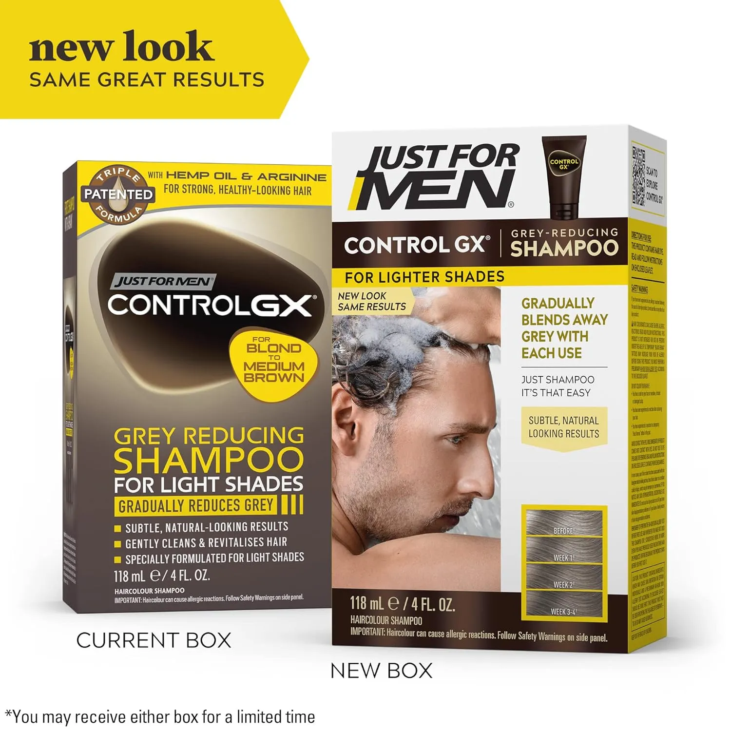 Just for Men Control GX Grey Reducing Shampoo for Lighter Shades of Hair & Mustache & Beard, Beard Dye for Men with Brush