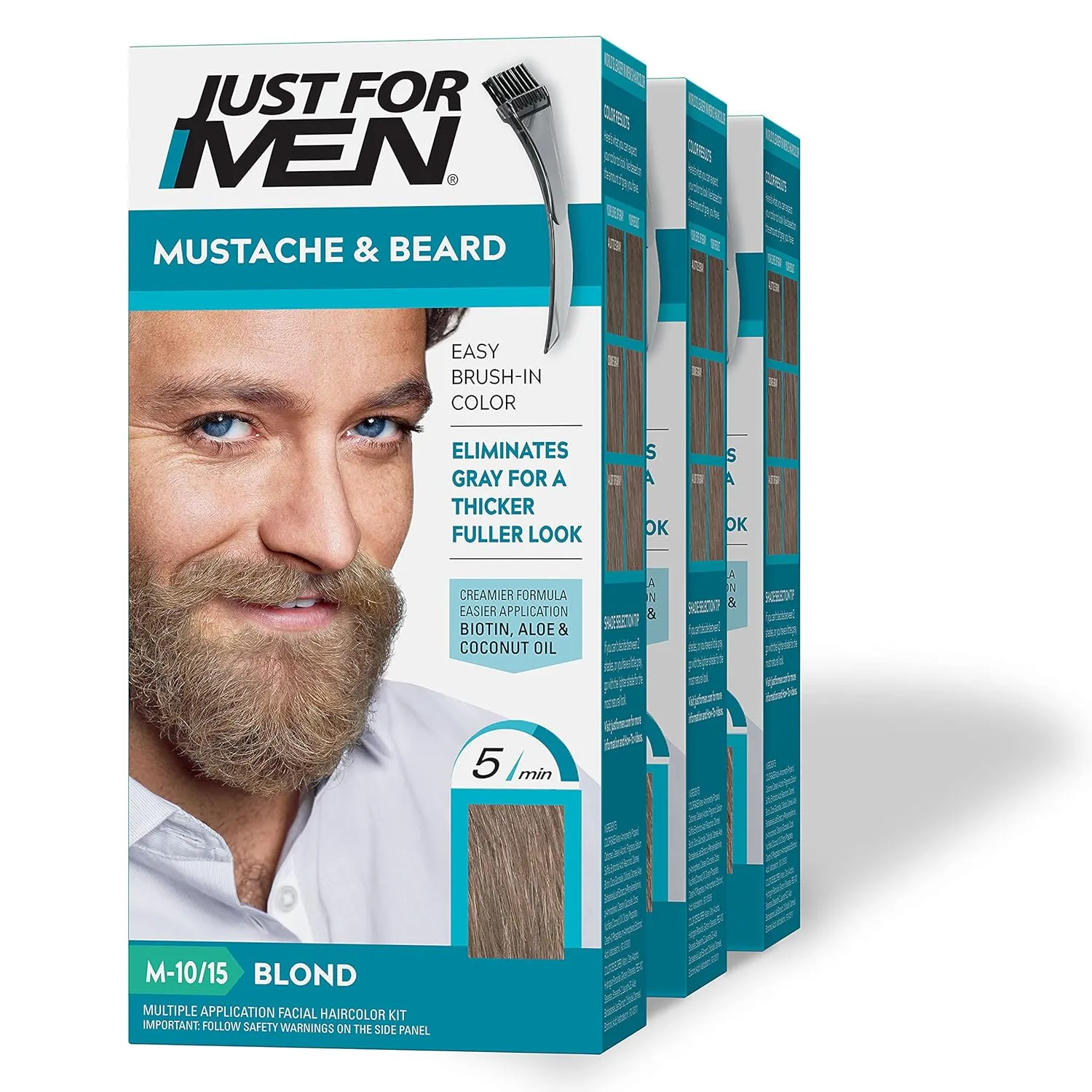 Just for Men Control GX Grey Reducing Shampoo for Lighter Shades of Hair & Mustache & Beard, Beard Dye for Men with Brush