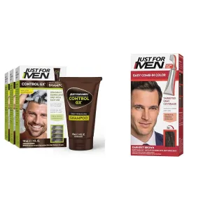 Just for Men Control GX Grey Reducing Shampoo, Gradual Hair Color for Stronger and Healthier Hair & Easy Comb-In Color Mens Hair Dye, Easy No Mix Application with Comb Applicator