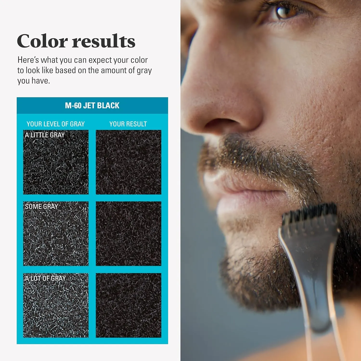 Just For Men Mustache & Beard, Beard Coloring for Gray Hair with Brush, With Keratin Biotin Aloe and Coconut Oil for Healthy Facial Hair - Jet Black, M-60, Pack of 3 (Packaging May Vary)