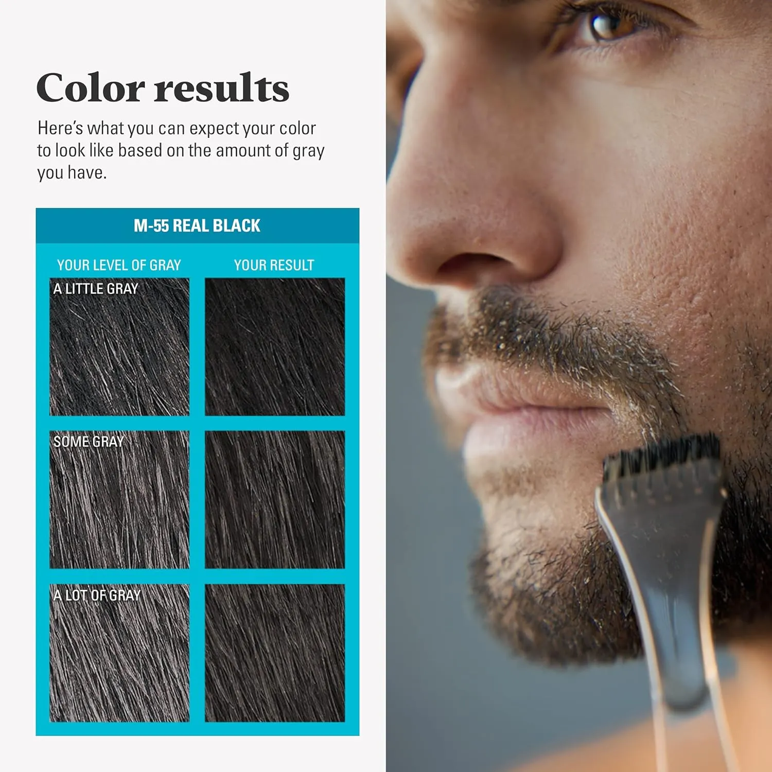 Just For Men Mustache & Beard, Beard Coloring for Gray Hair with Brush, With Keratin Biotin Aloe and Coconut Oil for Healthy Facial Hair - Real Black, M-55, Pack of 3 (Packaging May Vary)