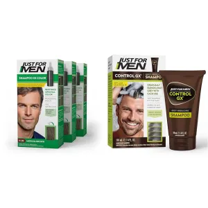 Just For Men Shampoo-In Color (Formerly Original Formula) & Control GX Grey Reducing Shampoo, Gradual Hair Color for Stronger and Healthier Hair, 4 Fl Oz - Pack of 1 (Packaging May Vary)