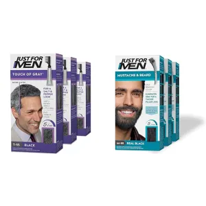 Just For Men Touch of Gray, Mens Hair Color Kit with Comb Applicator for Easy Application & Mustache & Beard, Beard Dye for Men with Brush Included for Easy Application
