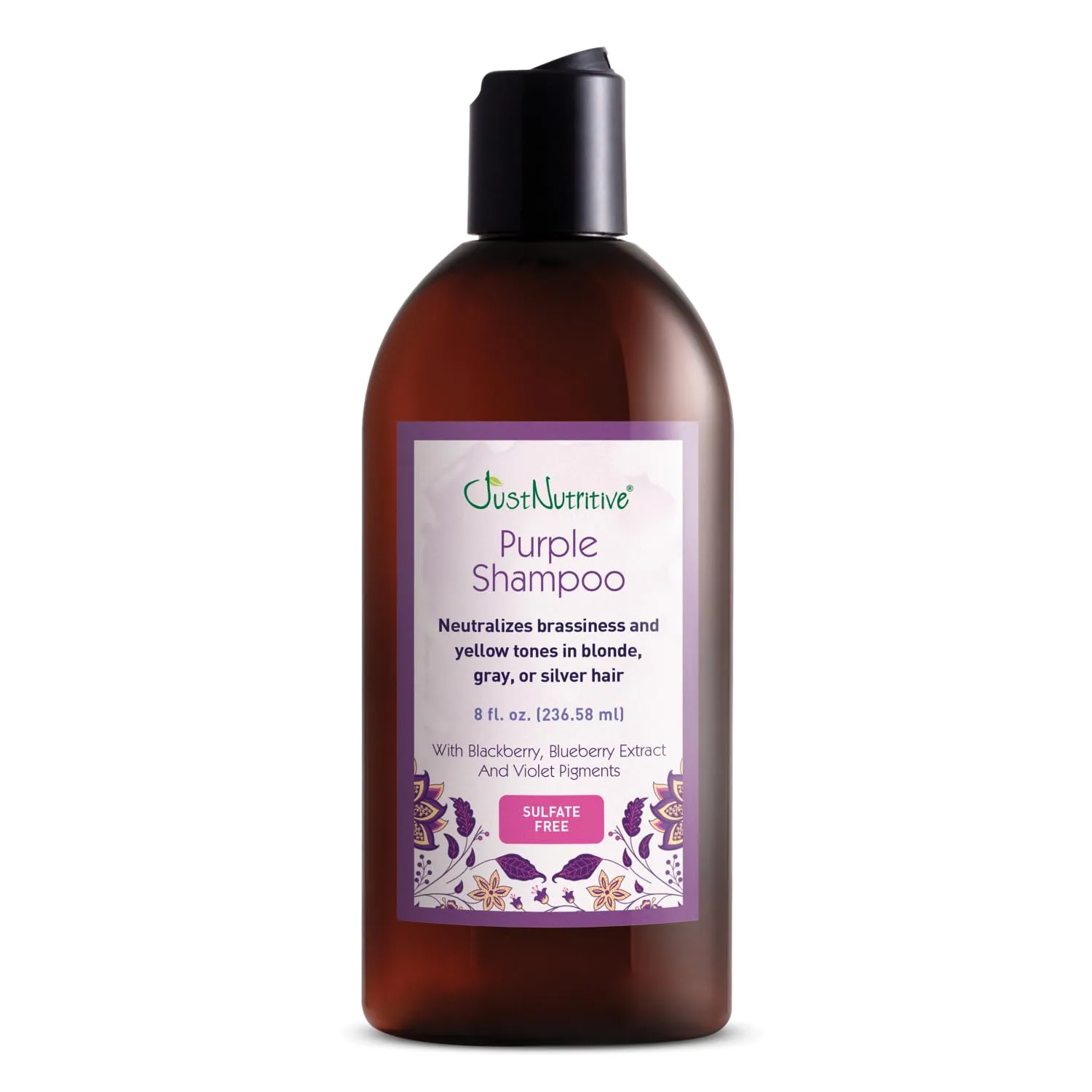 Just Nutritive Purple Toning Shampoo for Blonde, Gray, White, Silver, and Bleached Hair - Eliminate Brassiness, Boost Shine, Repairs, Hydrates, Sulfate-Free, Paraben-Free, Anti-Yellowing, 8 oz.