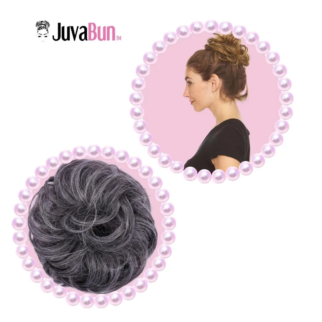 Juvabun Messy Bun 2.0 Hair Piece - Salt and pepper |Hair Pieces for Women & Men| Messy Bun Hair Piece Synthetic Hair | Everyday Wear |Washable & Realistic |Synthetic Hair Bun Scrunchie-Salt and pepper
