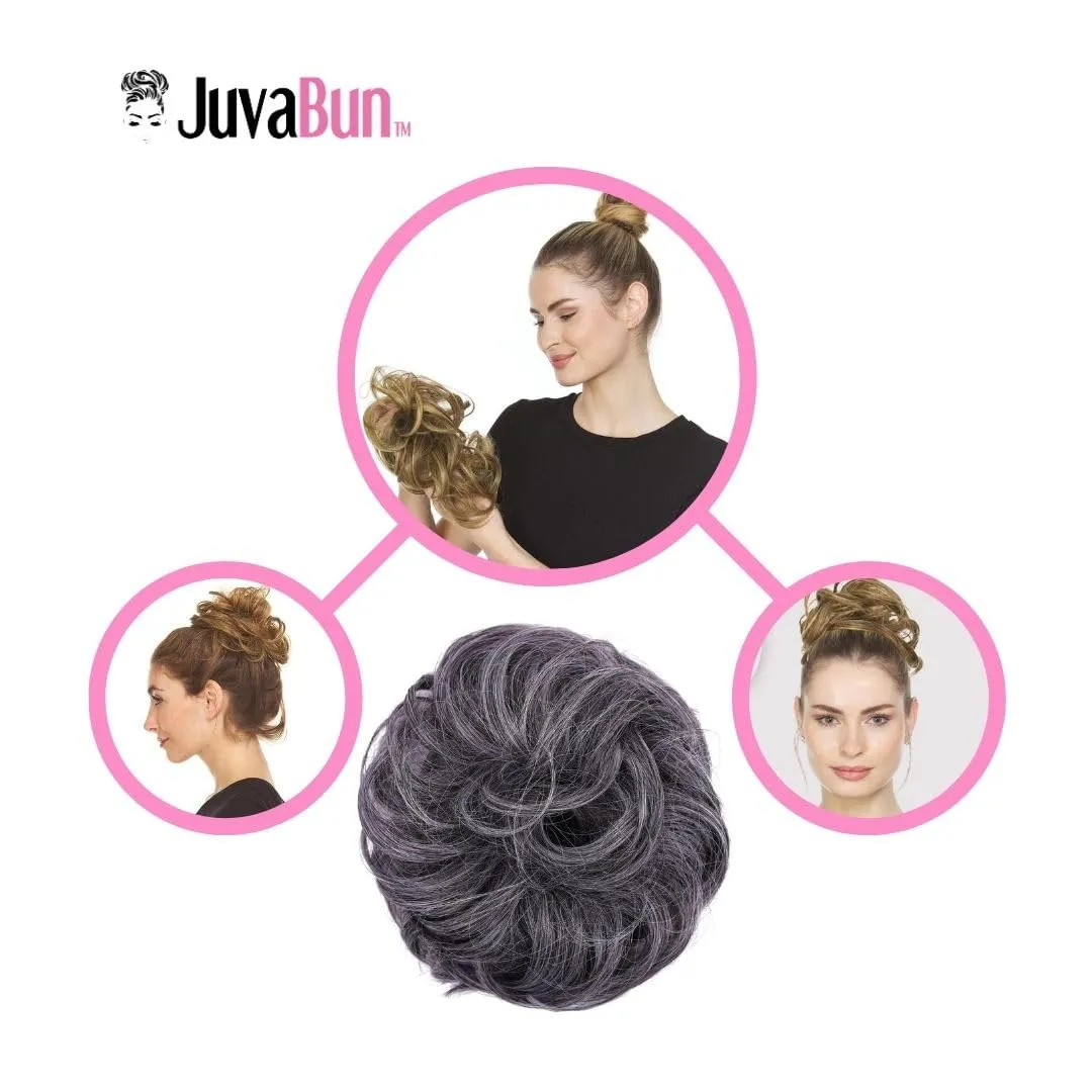 Juvabun Messy Bun 2.0 Hair Piece - Salt and pepper |Hair Pieces for Women & Men| Messy Bun Hair Piece Synthetic Hair | Everyday Wear |Washable & Realistic |Synthetic Hair Bun Scrunchie-Salt and pepper