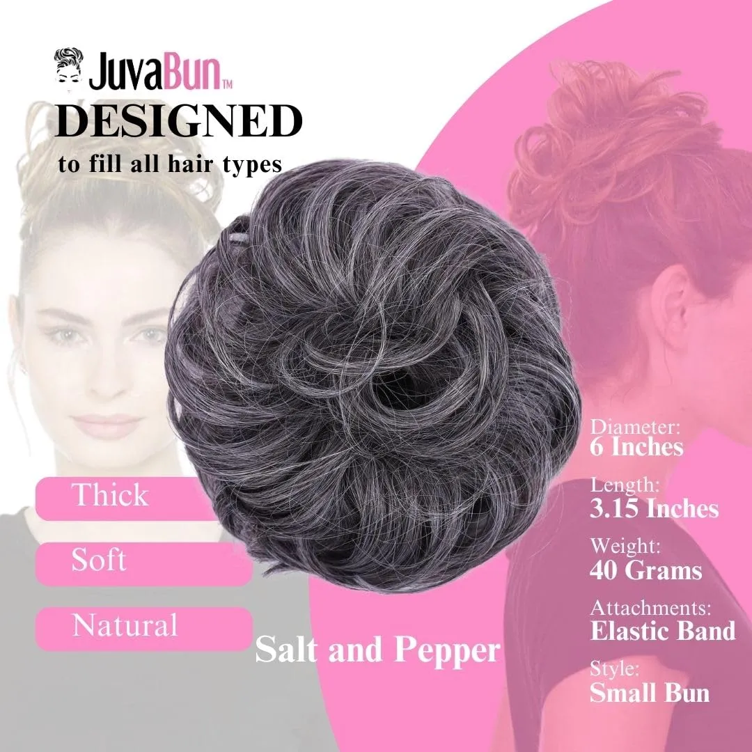 Juvabun Messy Bun 2.0 Hair Piece - Salt and pepper |Hair Pieces for Women & Men| Messy Bun Hair Piece Synthetic Hair | Everyday Wear |Washable & Realistic |Synthetic Hair Bun Scrunchie-Salt and pepper