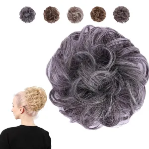 Juvabun Messy Bun 2.0 Hair Piece - Salt and pepper |Hair Pieces for Women & Men| Messy Bun Hair Piece Synthetic Hair | Everyday Wear |Washable & Realistic |Synthetic Hair Bun Scrunchie-Salt and pepper