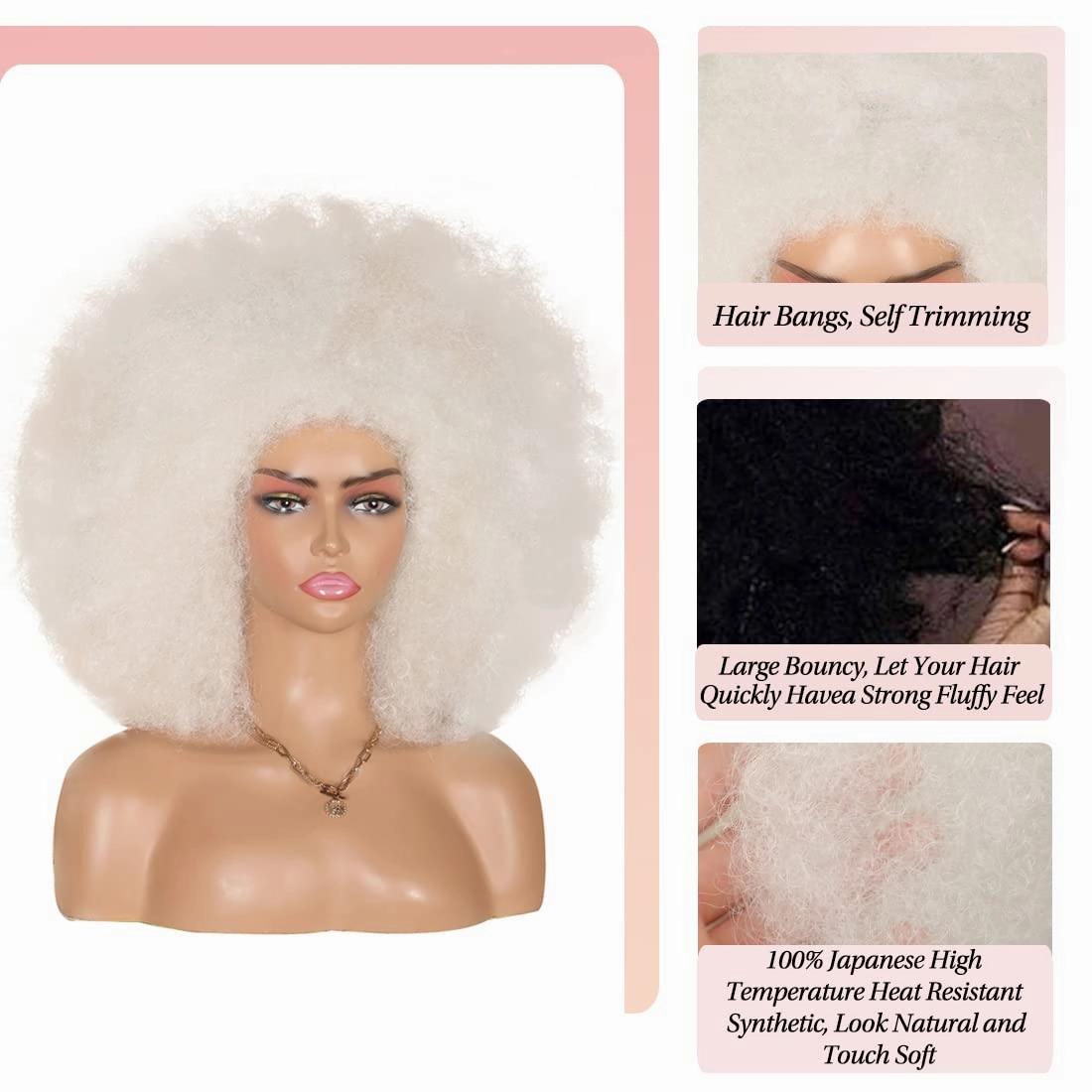 Kalyss 16" Women's Short Afro Kinky Curly Hair Platinum Wigs for Black Women Large Bouncy and Soft Natural Looking Premium Synthetic Hair Wigs for Women,150% Density