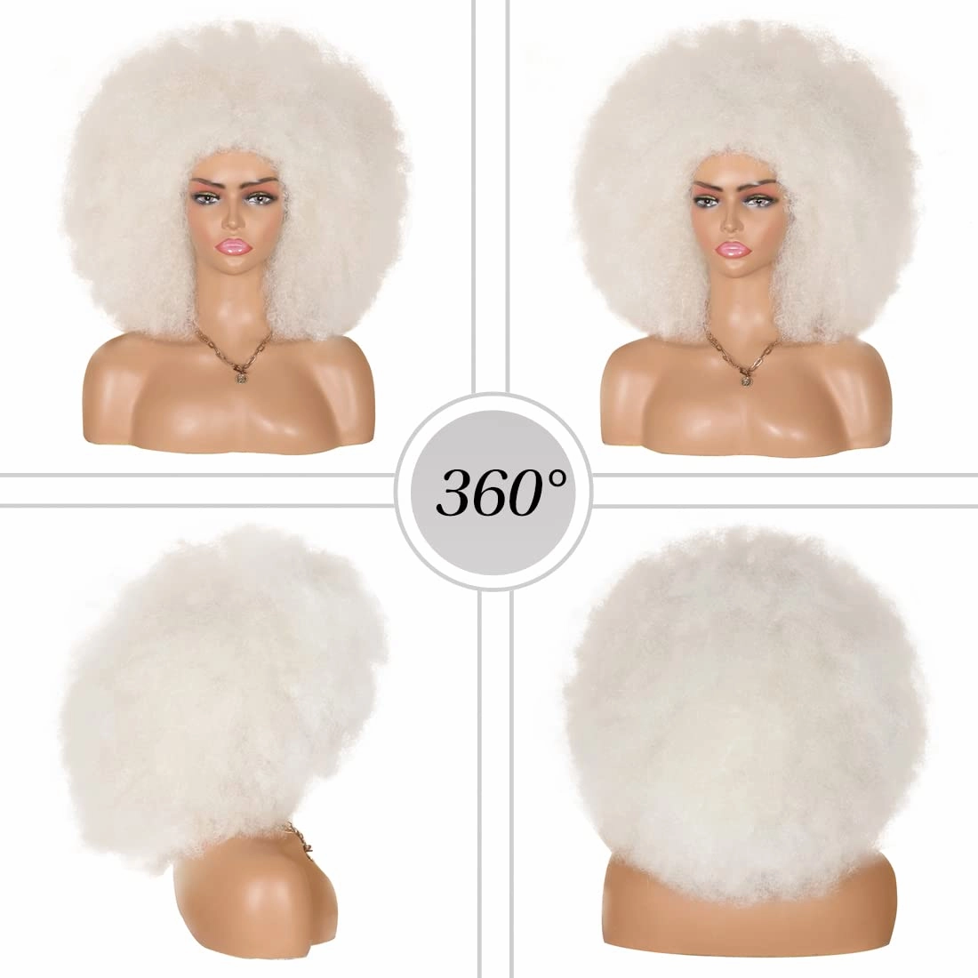 Kalyss 16" Women's Short Afro Kinky Curly Hair Platinum Wigs for Black Women Large Bouncy and Soft Natural Looking Premium Synthetic Hair Wigs for Women,150% Density