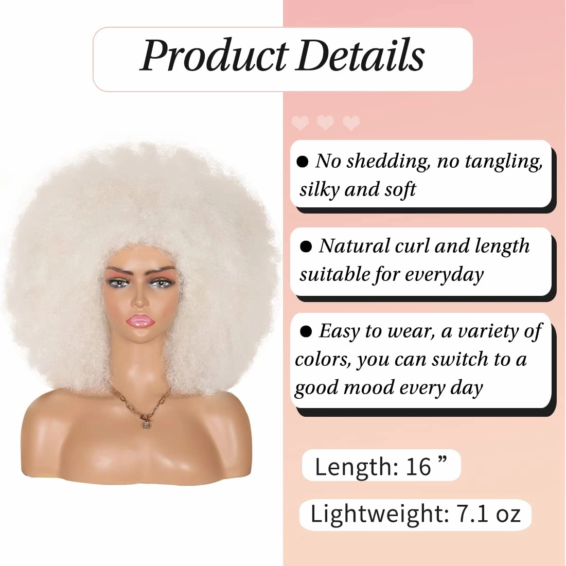 Kalyss 16" Women's Short Afro Kinky Curly Hair Platinum Wigs for Black Women Large Bouncy and Soft Natural Looking Premium Synthetic Hair Wigs for Women,150% Density