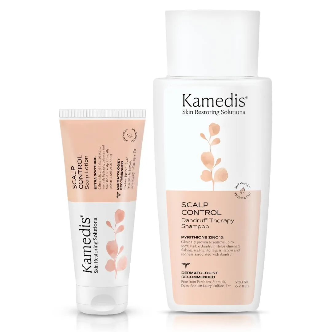 KAMEDIS Anti-Dandruff Therapy Shampoo & Botanical Moisturizer Over-Night Scalp Lotion - Medicated Head Treatment For Dry, Itchy, Flaky, Seborrheic Dermatitis and Sensitive Scalp. Parabens Free. (2pk)