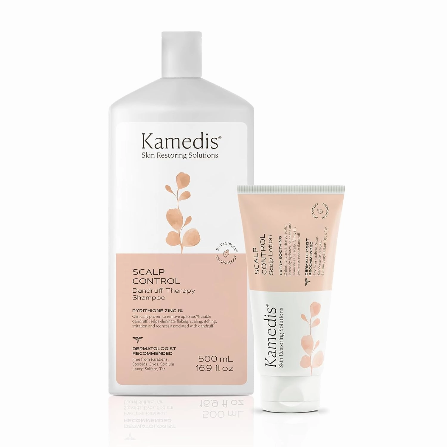KAMEDIS Anti-Dandruff Therapy Shampoo 16.9 Fl Oz. & Botanical Moisturizer Over-Night Scalp Lotion 3.3 Fl Oz. - Remedy For Dry, Itchy, Flaky, Seborrheic Dermatitis and Sensitive Scalp