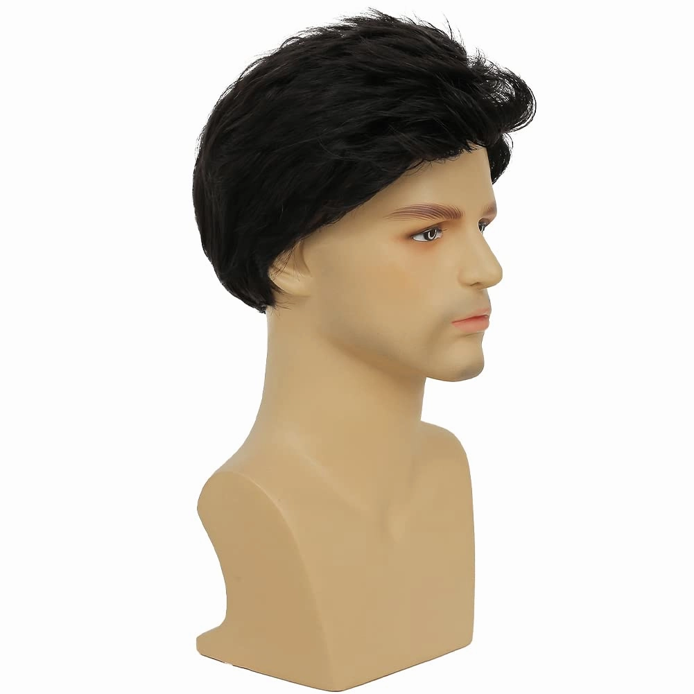 Kaneles Mens Black Wig Short Synthetic Halloween Daily Costume Soft Natural Hair Wigs