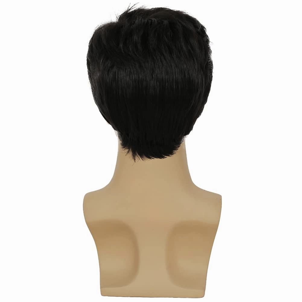 Kaneles Mens Black Wig Short Synthetic Halloween Daily Costume Soft Natural Hair Wigs