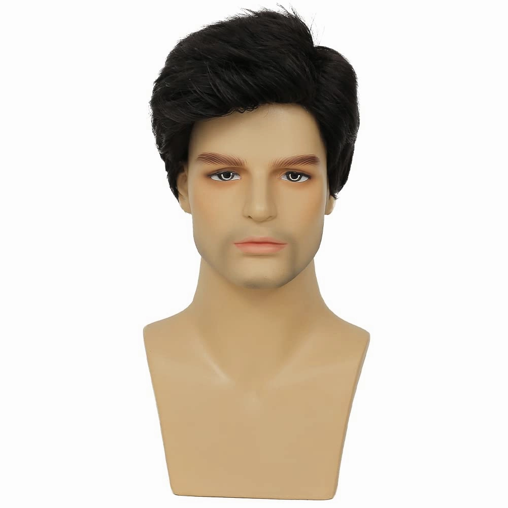 Kaneles Mens Black Wig Short Synthetic Halloween Daily Costume Soft Natural Hair Wigs