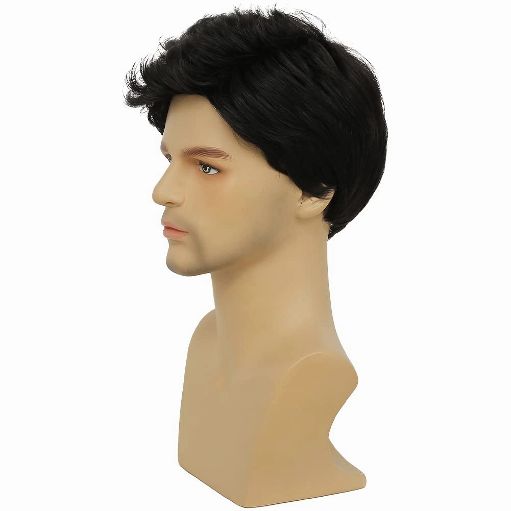 Kaneles Mens Black Wig Short Synthetic Halloween Daily Costume Soft Natural Hair Wigs