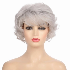 Kaneles Short Curly Grey Women Wigs Hair Old Lady Wig with Bangs Natural Synthetic Hair Heat Resistant Cosplay Full Wigs