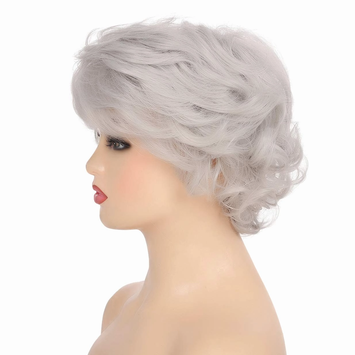 Kaneles Short Curly Grey Women Wigs Hair Old Lady Wig with Bangs Natural Synthetic Hair Heat Resistant Cosplay Full Wigs
